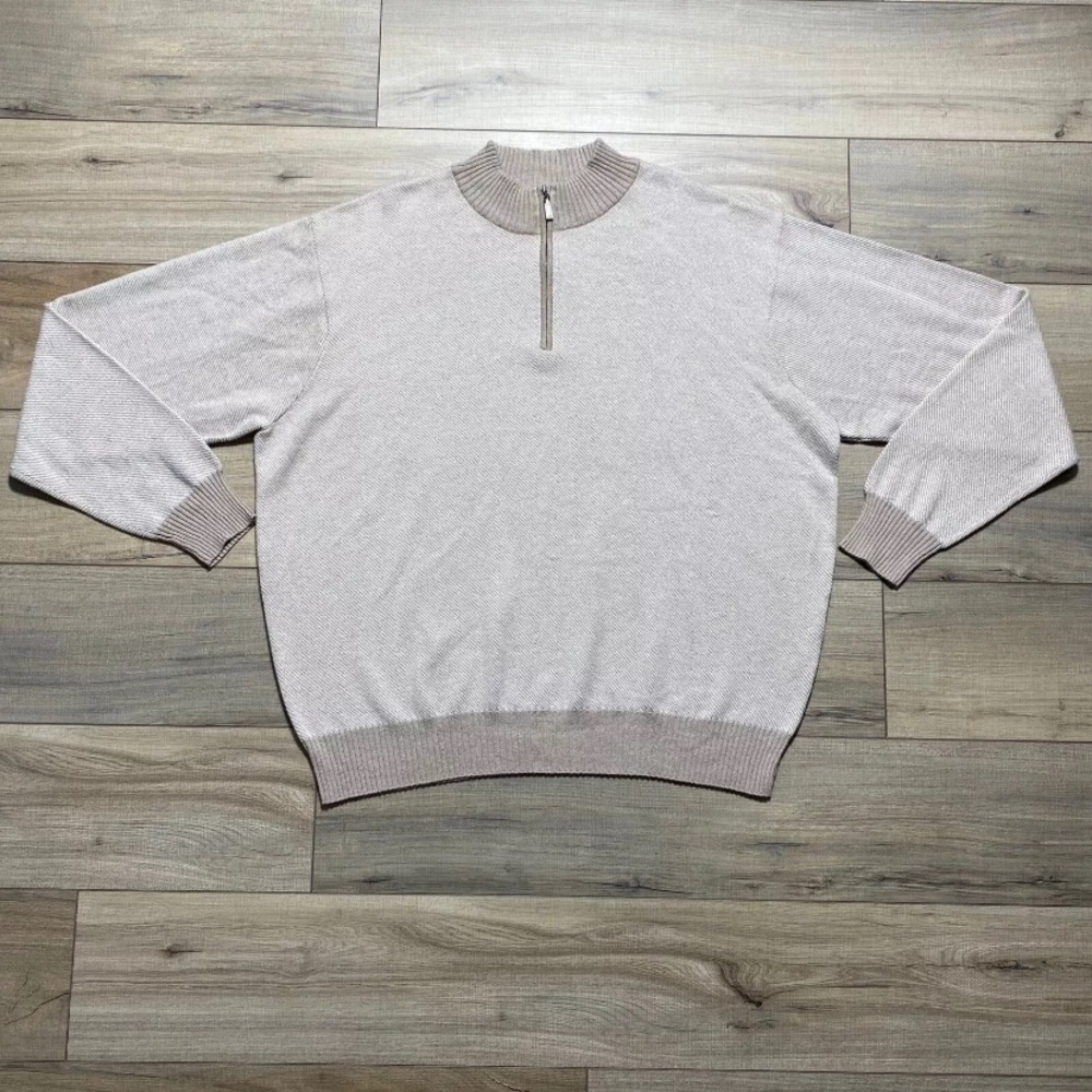 Peter Millar Mens Cotton Cashmere Blend 1/4 Zip Sweater Size XXL Beige And White